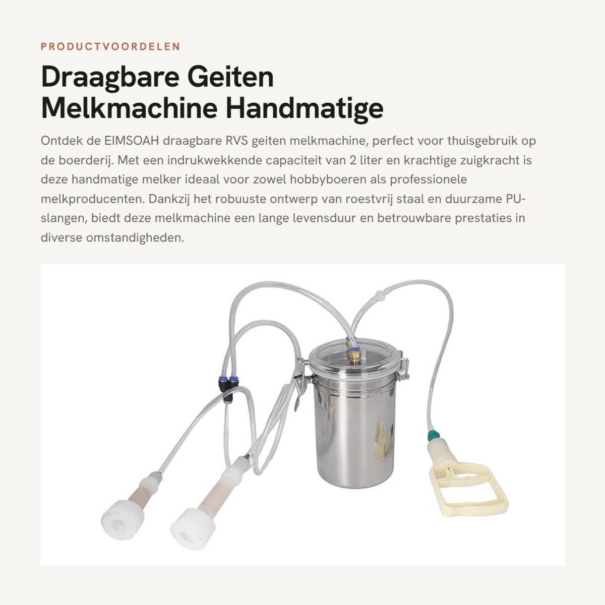 Dailygoods- Geitenmelker met sterke zuigkracht - Melkmachine - Handmatige Melkmachine - 2 Liter Capaciteit - Duurzaam Roestvrij Staal - Transparante Deksel