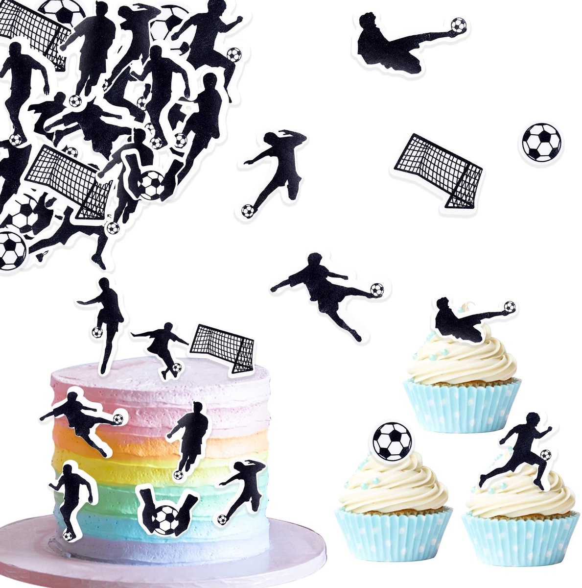 Dailygoods- Cupcake Topper Voetbal - Taartversiering - Taartdecoratie - Suikerdecoratie - Eetbare Decoratie - Gemakkelijk te gebruiken