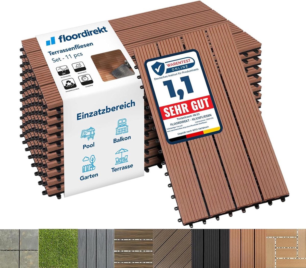 WPC Terrasplanken - Houten Vloerplanken - Buitenruimte Ontwerpen - Eenvoudig Kliksysteem - 60x30cm 1m2 - Lichtbruin