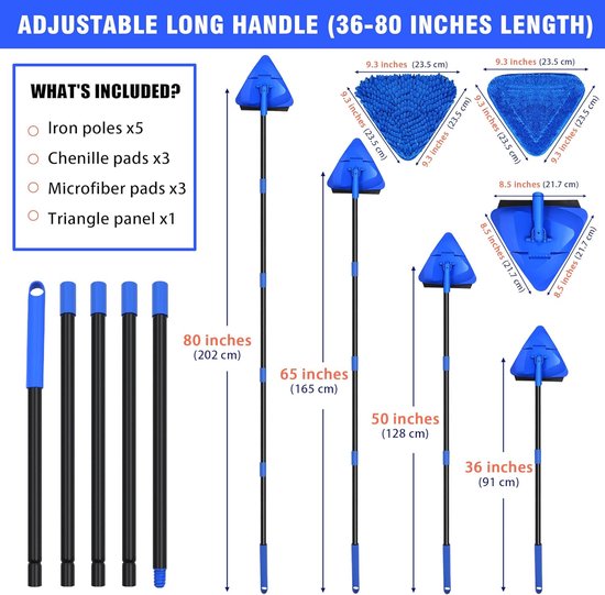Mop met Lange Steel - Plafondreiniger Schrobber - Hoge Plekken Schoonmaken - 180° Opvouwbaar Ontwerp - Tot 203 cm - Grijs — afbeelding 5