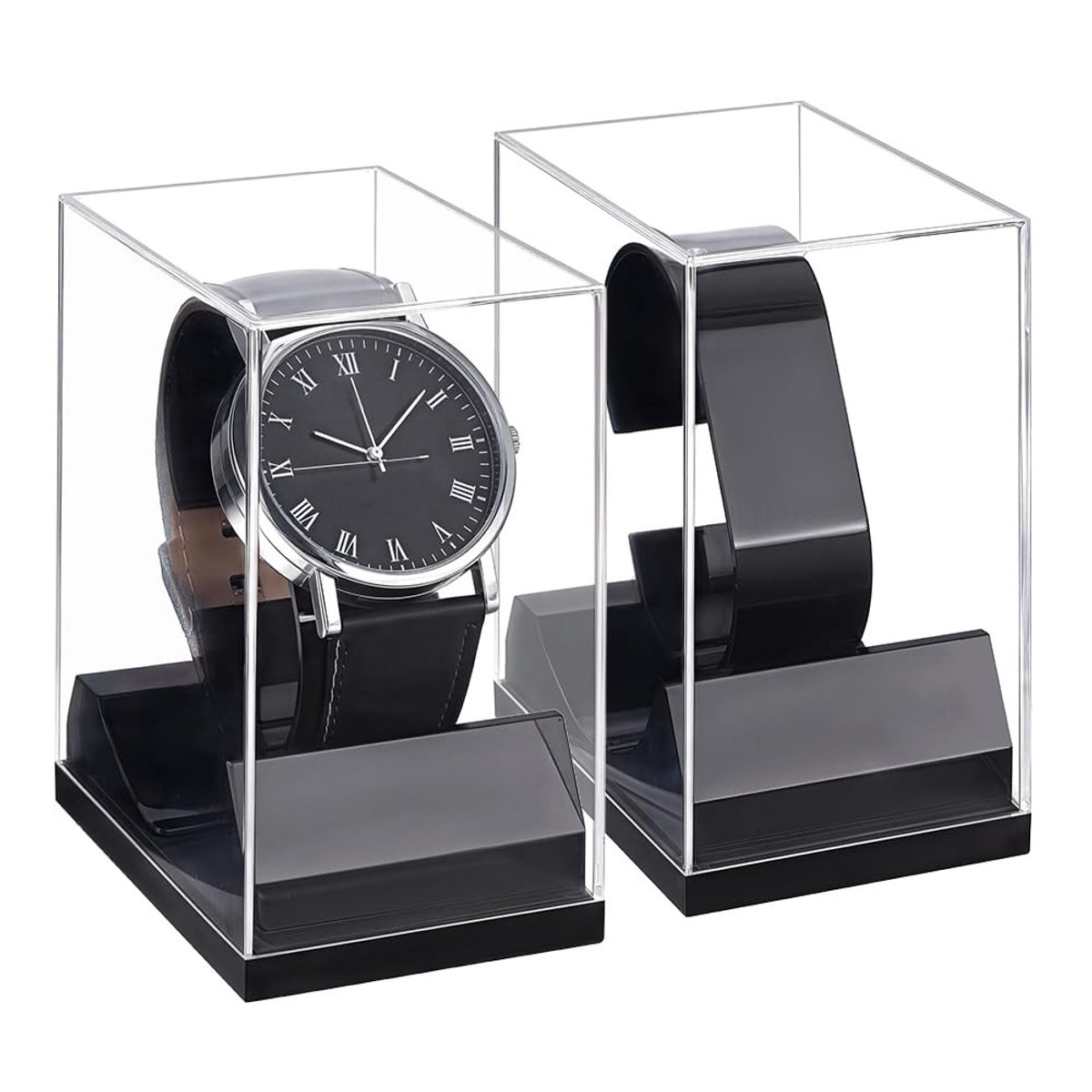 Dailygoods- Horloge-Displaybox - Transparante Plastic Behuizing - Compact Formaat - Bescherming tegen Stof/Krassen - Voor Mannen/Vrouwen - 1,9 x 3,5 x 3,5 Inch - Horlogehouder