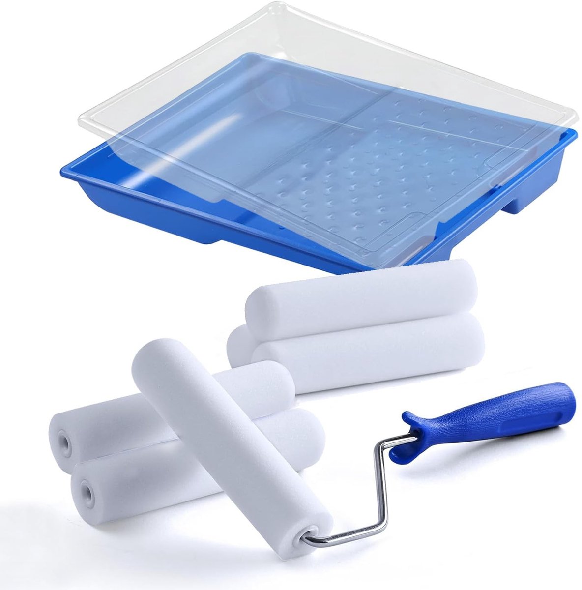 Dailygoods- Verfrollerset Professioneel - 6-delige Set - Schuimrollers - Streepvrije Afwerking - Voor Hout en Metaal - Inclusief Dienblad - Verfroller