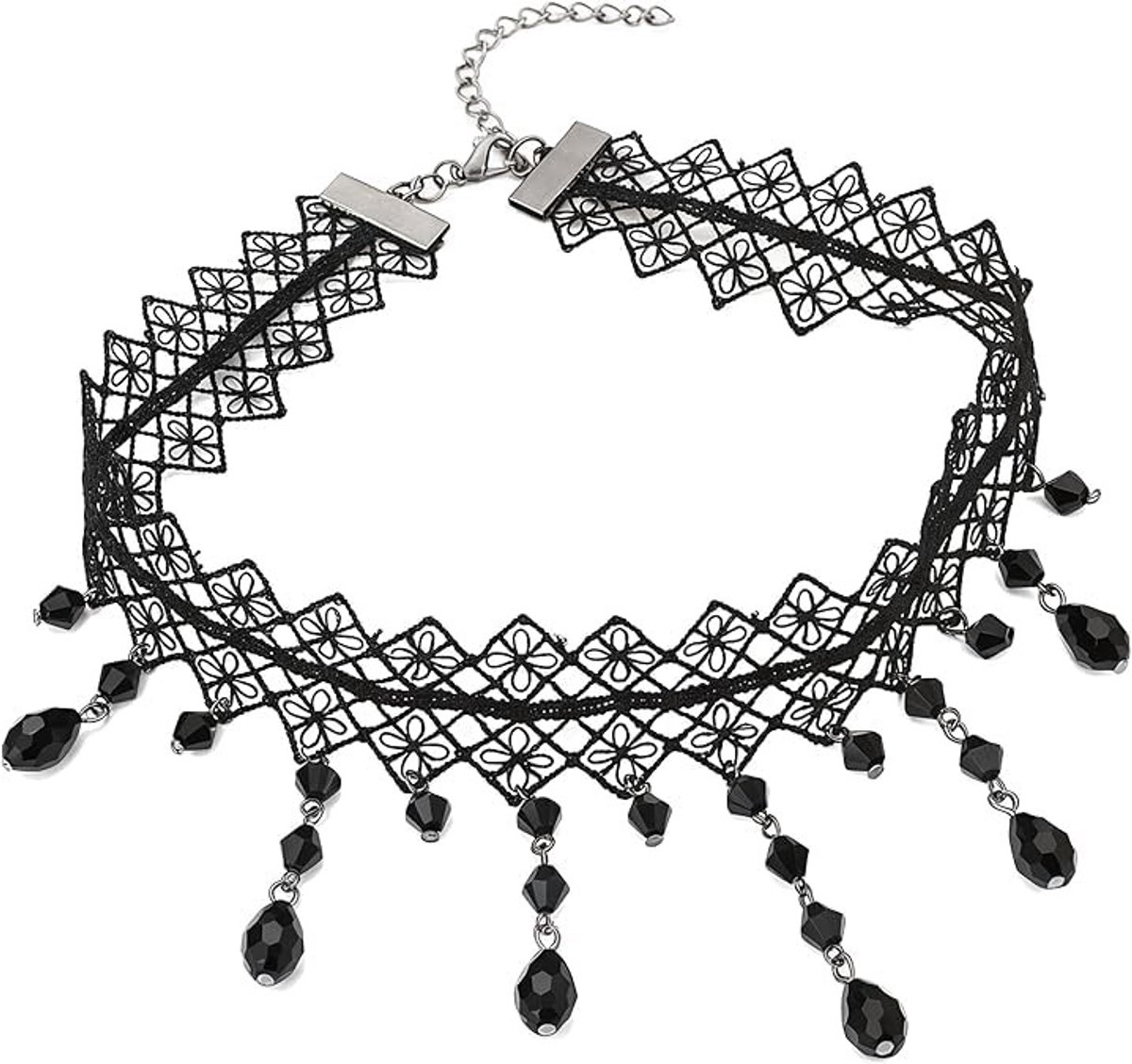 Dailygoods - Gothic halsketting van zwart kant voor dames, verstelbare vintage halsketting van victoriaans fluweel en kant, chokeraccessoires, gothic, elegant, gothic halsketting voor dames, voor Halloween, party