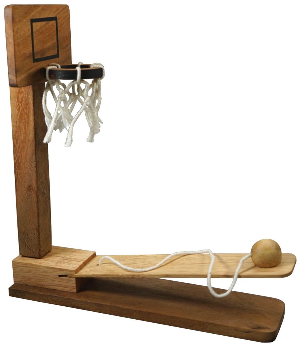 Dailygoods- Basketbal - houten behendigheidsspel - vaardigheidsspel - concentratie - Samena- en Hevea-hout - stabiele basis