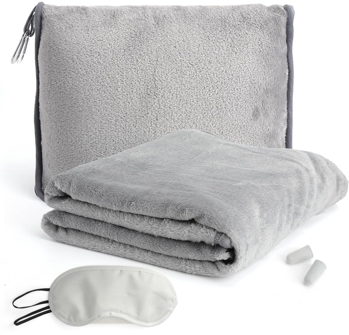Dailygoods - Reisdeken, kussen, 2-in-1 met hoofdkussensloop, slaapmasker, oordopjes, autodeken, transformatiekussen, zacht vliegtuigdeken, compact kussen, reisdeken, vliegtuig voor auto, camping, kantoor
