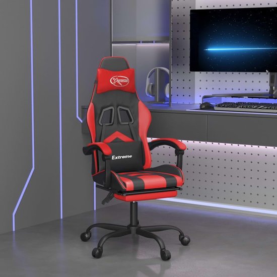 Gamingstoel met voetensteun - Comfortabele bureaustoel - Ontspannen gamen - Verstelbare rugleuning - Max 110 kg - Zwart rood — afbeelding 3