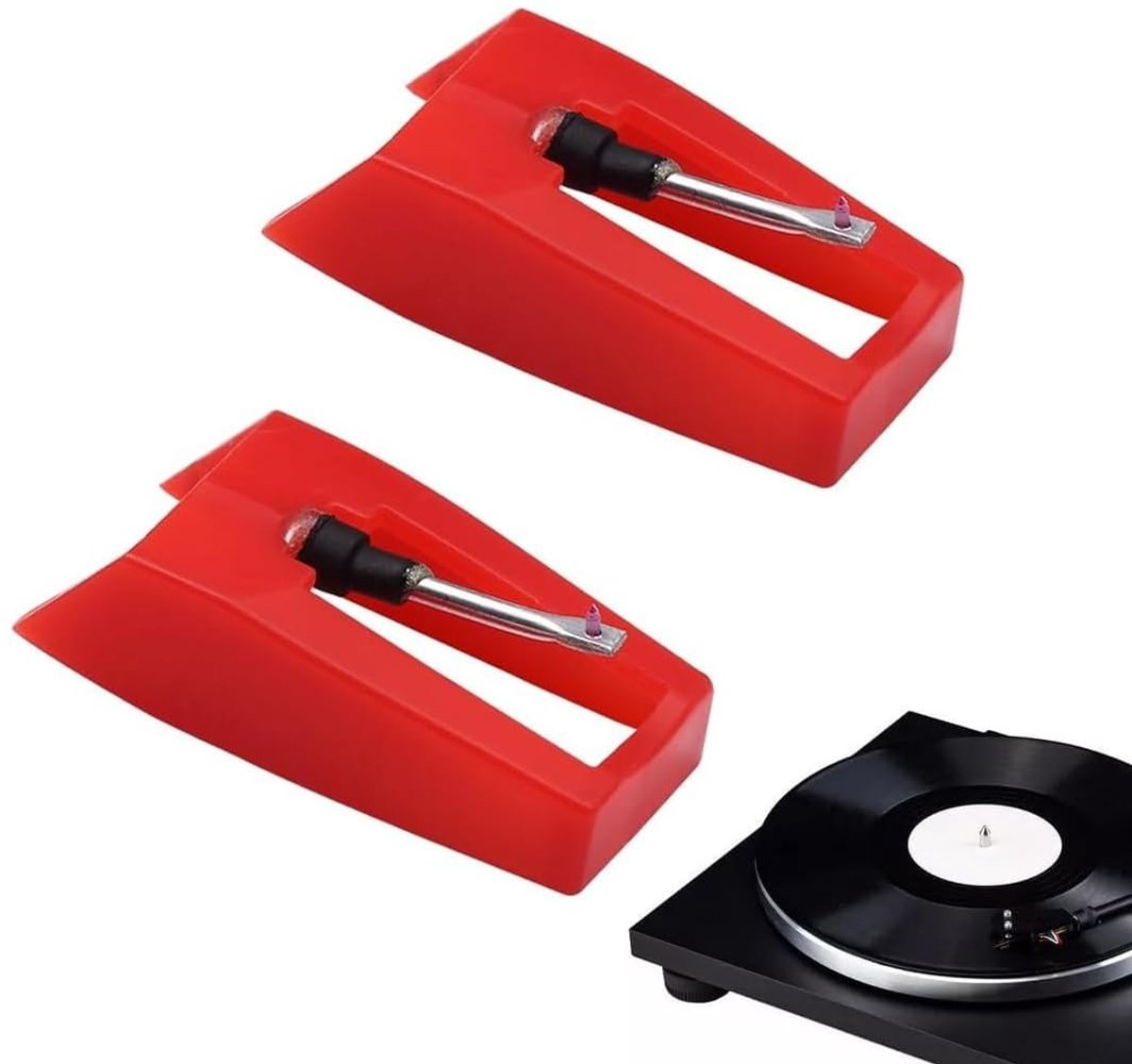 Dailygoods - Turntable naalden 2 stuks universele platennaalden voor platenspelers, platenspelers, LP, fonografen en bekken (rood)