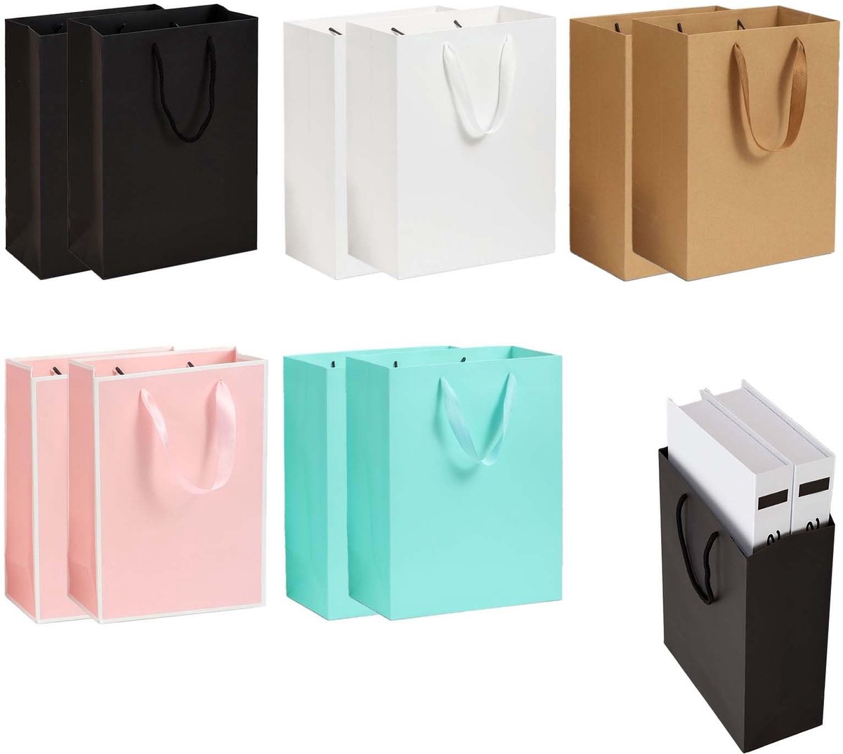 Dailygoods - Cadeautas papier met handvatten – Set van 10 luxe papieren cadeauzakjes – 20x10x28 cm – 5 kleuren – Geschenkverpakking voor feest, bedrijf, verjaardag