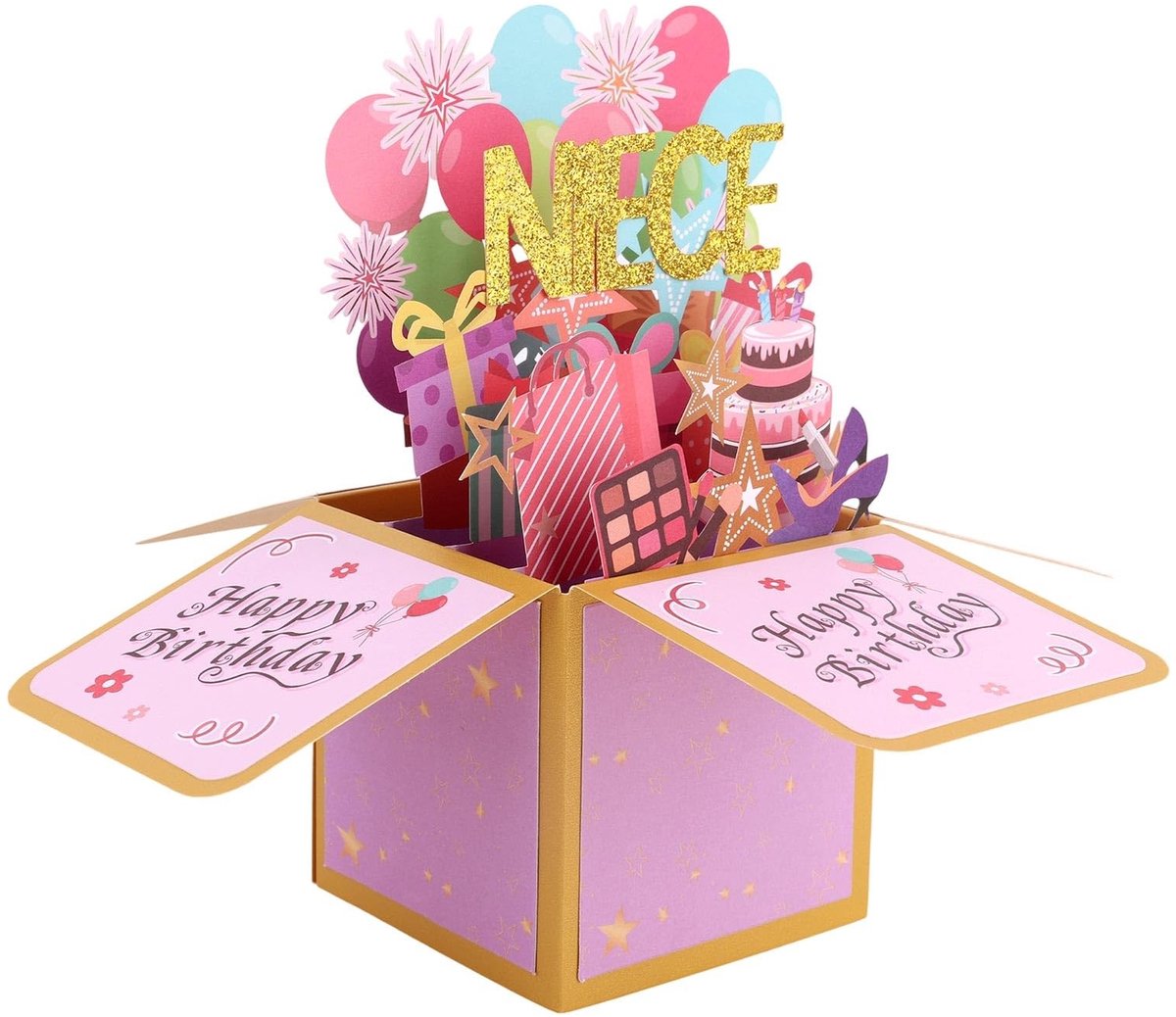 Dailygoods- Pop-upkaart Happy Birthday - Veelkleurige Ballonnen - 3D Wenskaart - Verjaardagskaart met Envelop - Creatieve Geschenkdoos - Papier 23 x 23 x 17,6 cm