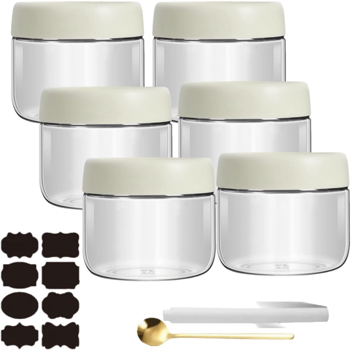 Dailygoods- Overnight Oats Potten 6 Stuks - Herbruikbare Weckpotten - Glazen Potjes met Deksel - Luchtdichte Afsluiting - 300ML - Brede Opening