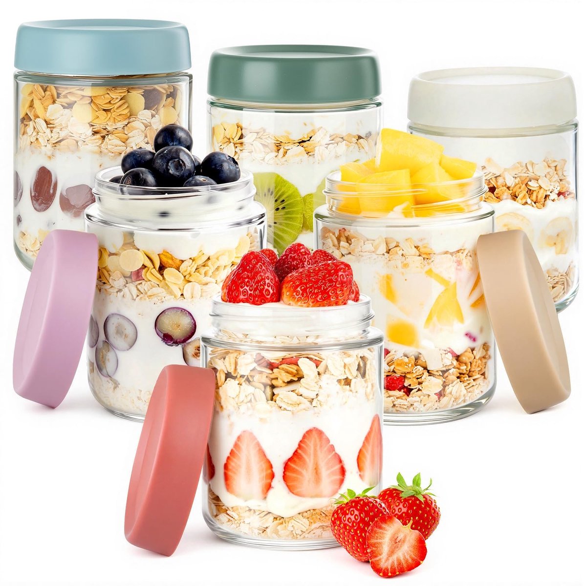 Dailygoods- Havermoutpot 500ml - 6-pack - Voedselveilig Glas - BPA-vrij - Deksel - Ideaal voor Ontbijt onderweg - Voedselcontainer