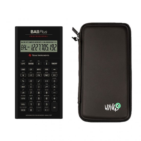 TI-BA II Plus incl. WYNGS Beschermhoes Zwart - Financiële Rekenmachine - Basis Pakket
