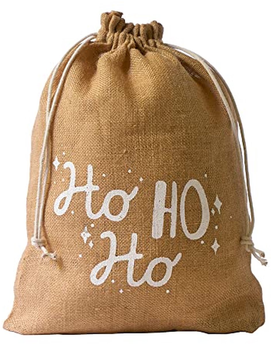 Jute zakjes - Kerst zakjes - Cadeau verpakken - Ho Ho Ho opschrift - 50x40 cm - Natuurlijk