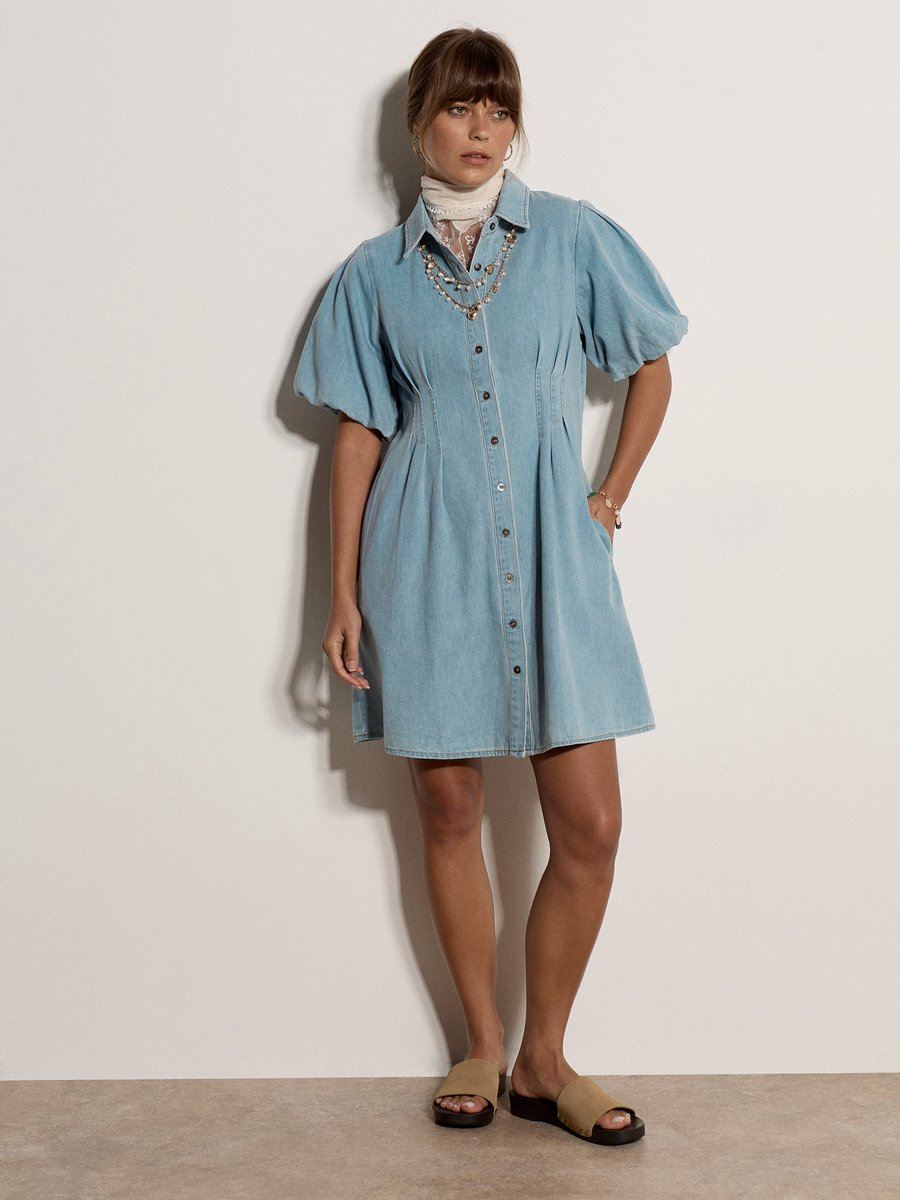 Katoenen denim shirt mini-jurk