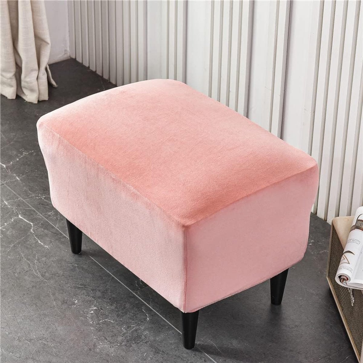Poufhoes Hoek - Voetenbank Overtrek - Meubels Beschermen - Elastische Band - 60 x 40 x 44 cm - Roze
