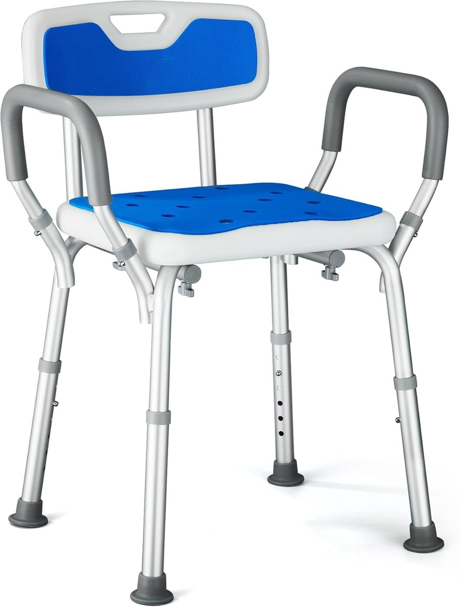 Douchestoel - Badkruk met rug - Veilig douchen - In hoogte verstelbaar - 65-76 cm - Blauw