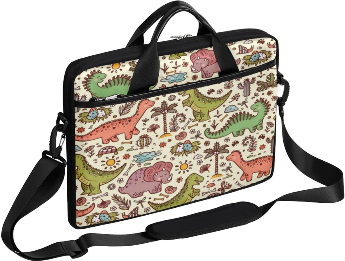 Laptop Tas - Aktetas Computertas - Laptop Bescherming - Dinosaurus Print - 13-15 inch - Meerkleurig