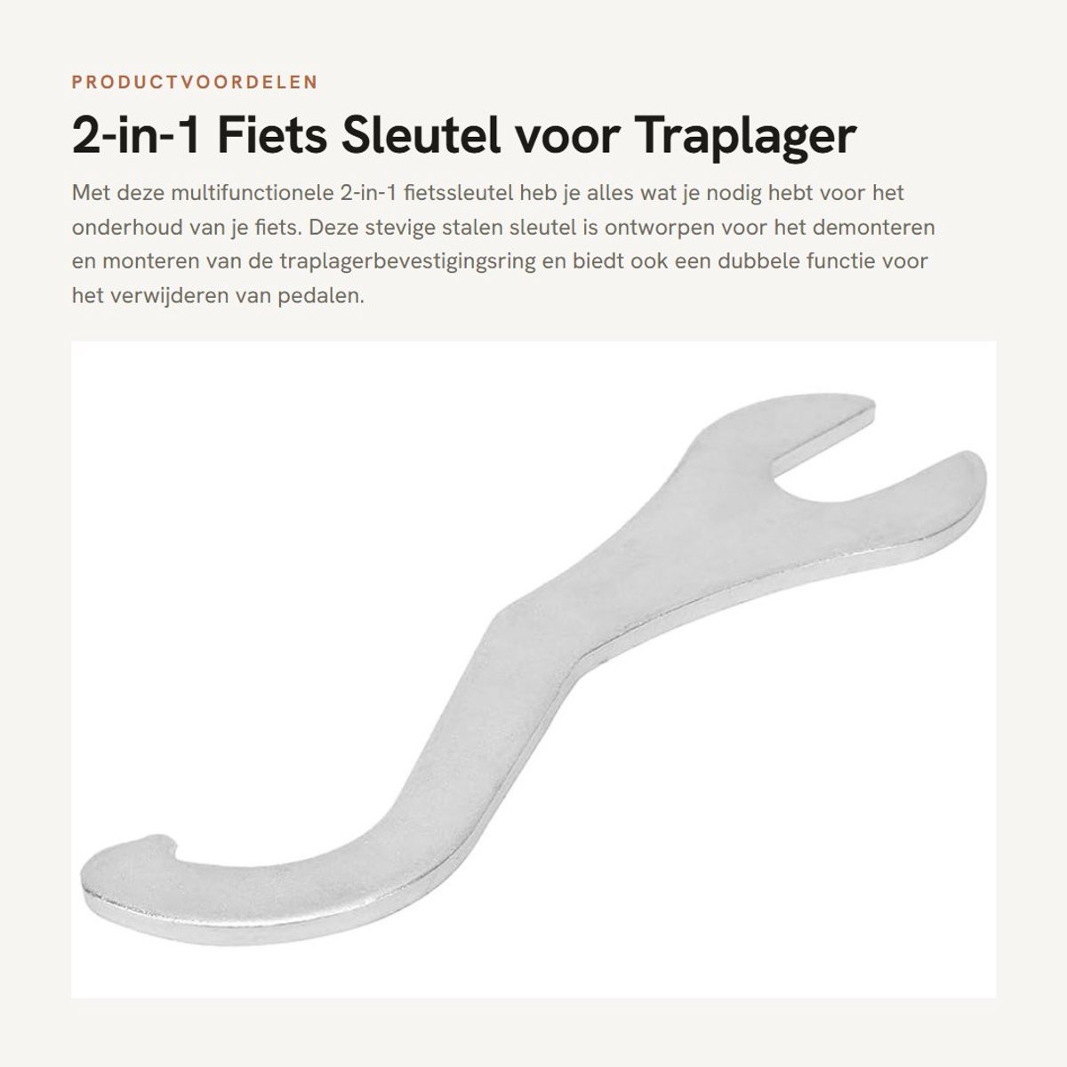 Dailygoods- Fietssleutel 2-in-1 - Achterhaaksleutel - Dubbele functiesleutel 15/16 mm - Gereedschap voor traplager - Fietsgereedschap - Comfortabel en praktisch