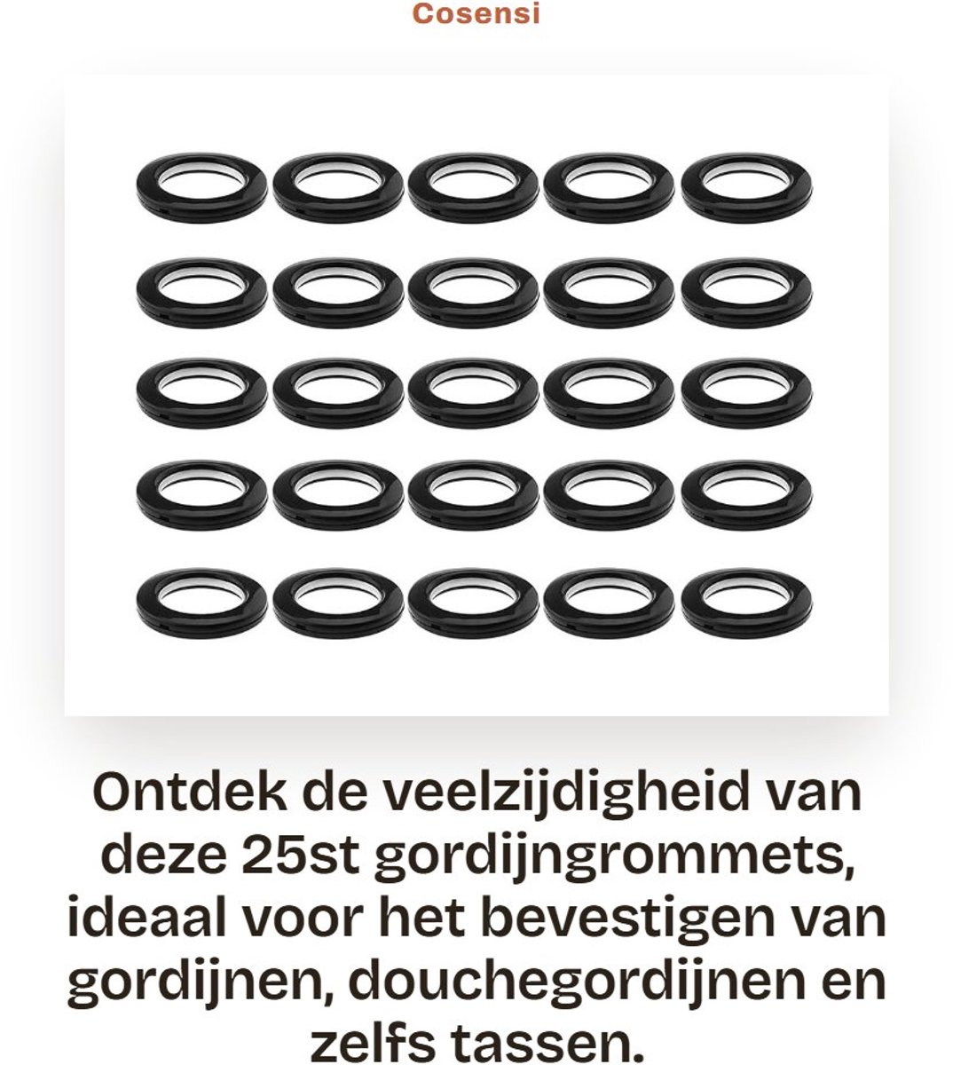 Dailygoods- Gordijnringen met Oogje 25 Stuks - Zwart - Kunststof - Binnendiameter 4,2 cm - Buitendiameter 7 cm - Geluidsdemperring