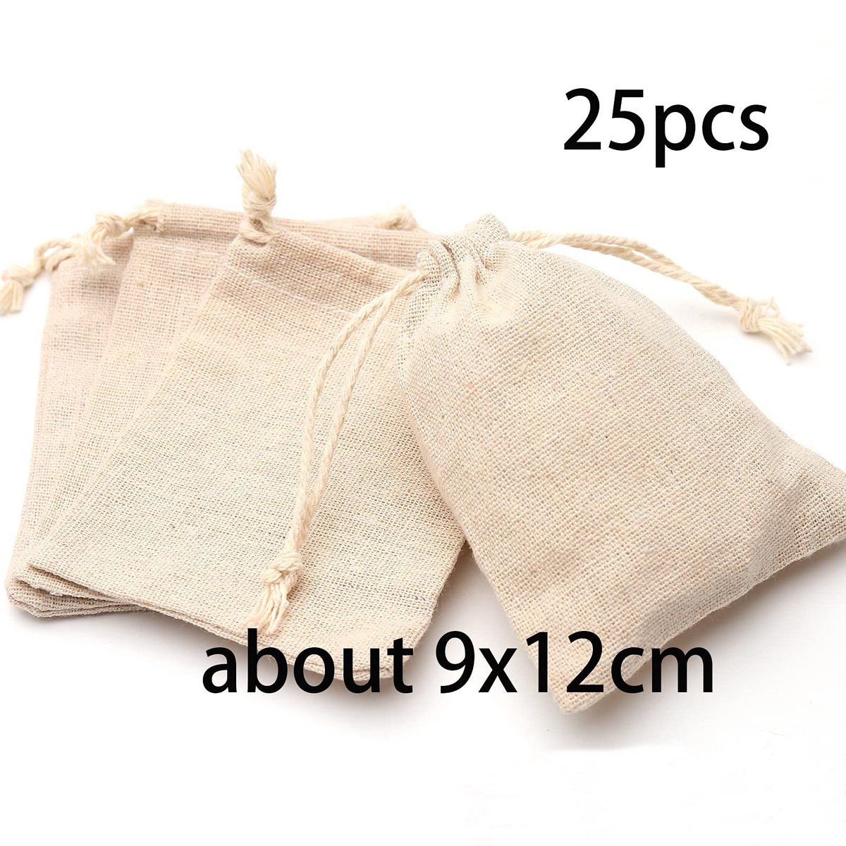 Dailygoods- Cadeauzakjes 25 Stuks - Katoenen Zakjes 9 x 12 cm - Trekkoord - Jute Zakjes - Bruiloft/Feest - Verpakking voor Geschenken