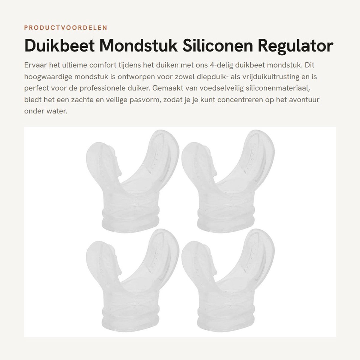 Dailygoods- Duikbeet Mondstuk - 4-delig - Siliconen - Comfortabel U-vormig - Geschikt voor Snorkelen - Ademslangen - Voedselveilig Materiaal - Snorkelmondstuk