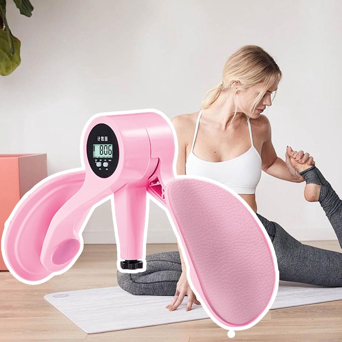 Dijtrainer met Teller - Bekkenbodem Trainer - Onderlichaam Trainen - Verstelbare Weerstand - 33x33x11cm - Roze