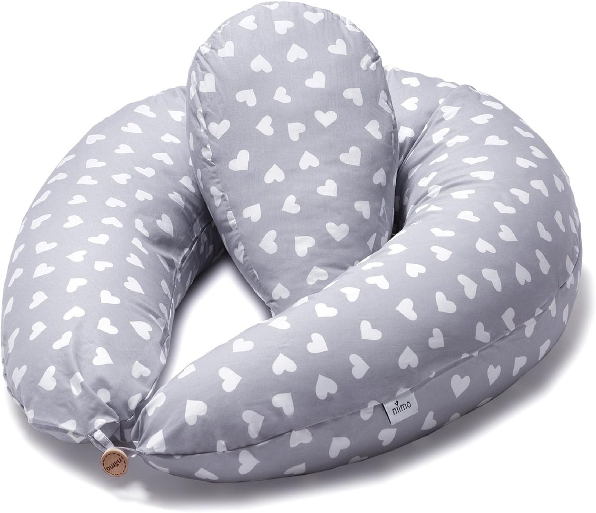 Zwangerschapskussen - Verzorgingskussen - Comfortabel Slapen - 2-in-1 Multifunctioneel - 200 x 70 cm - Grijs met Hartjes