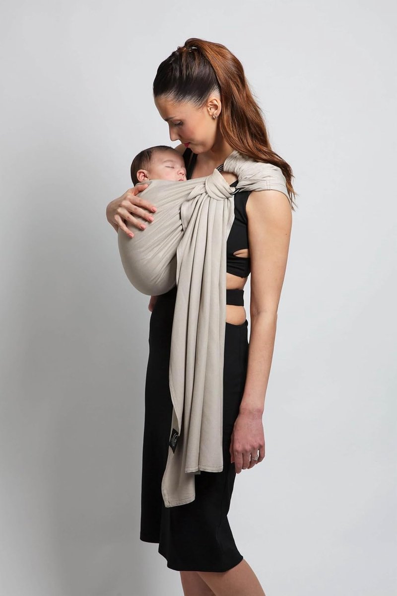 Draagdoek zonder knopen - Ring sling - Baby dragen - Snel te installeren - Tot 14 kg - Wit goud – foto 5