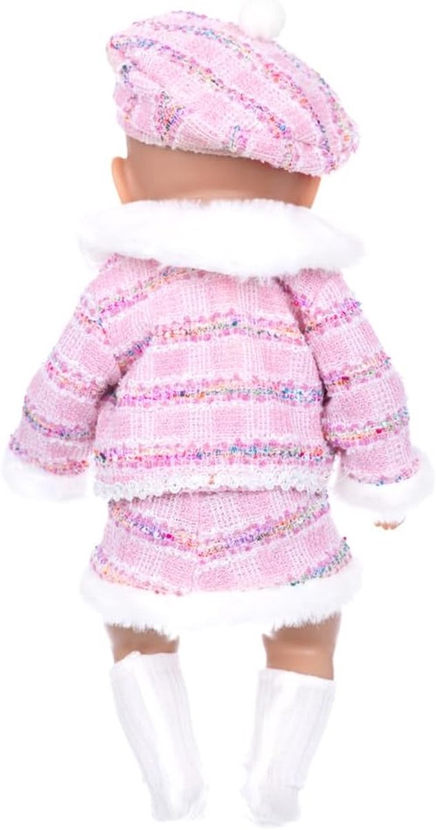 Poppenkleding Winter Outfit - Tweed Pak Baret - Poppen Aankleden - Vijf Delige Set - 18 inch Pop - Roze van Merkloos — afbeelding 3