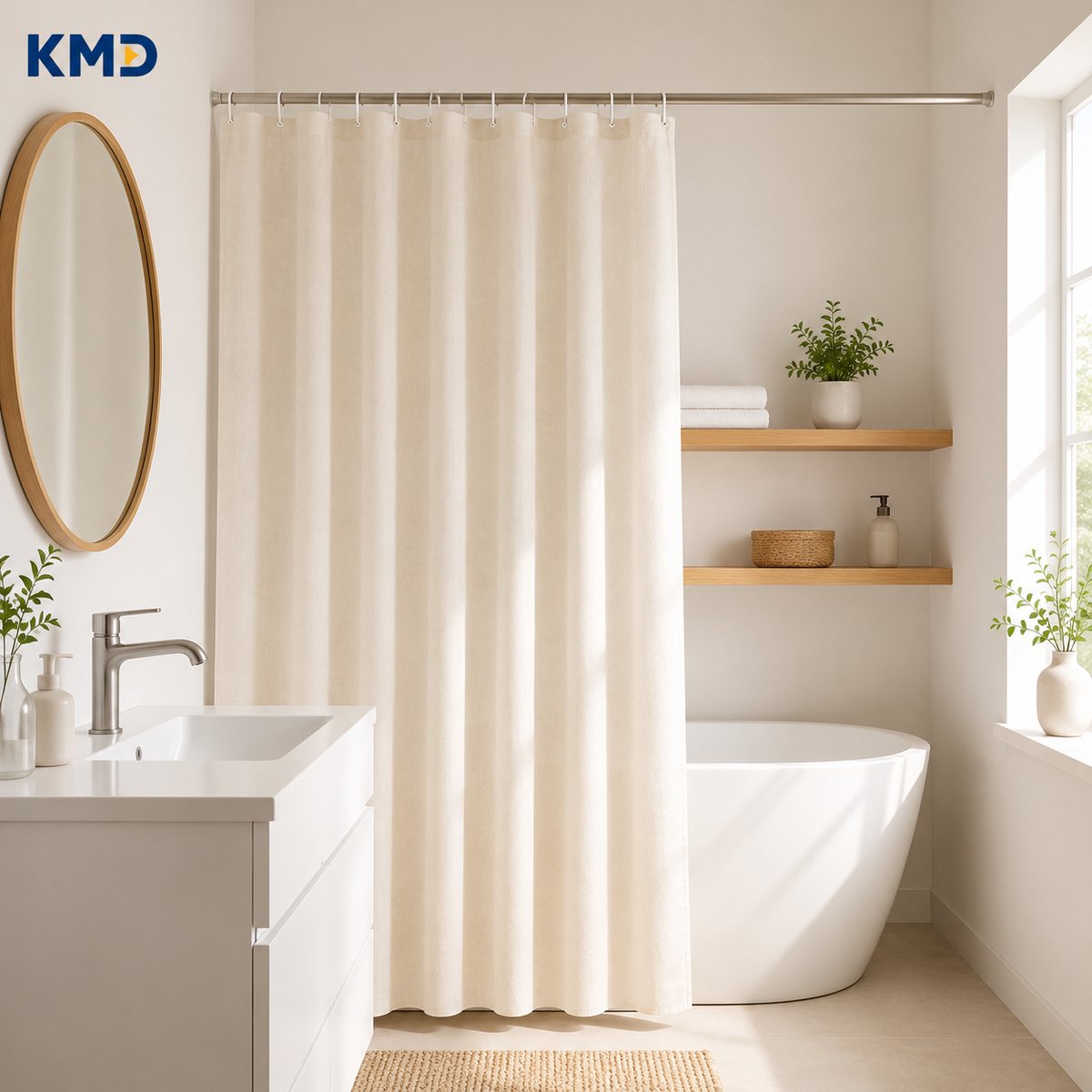 KMD Douchegordijn Textiel Waterafstotend Metalen Ogen 180x200 cm Beige