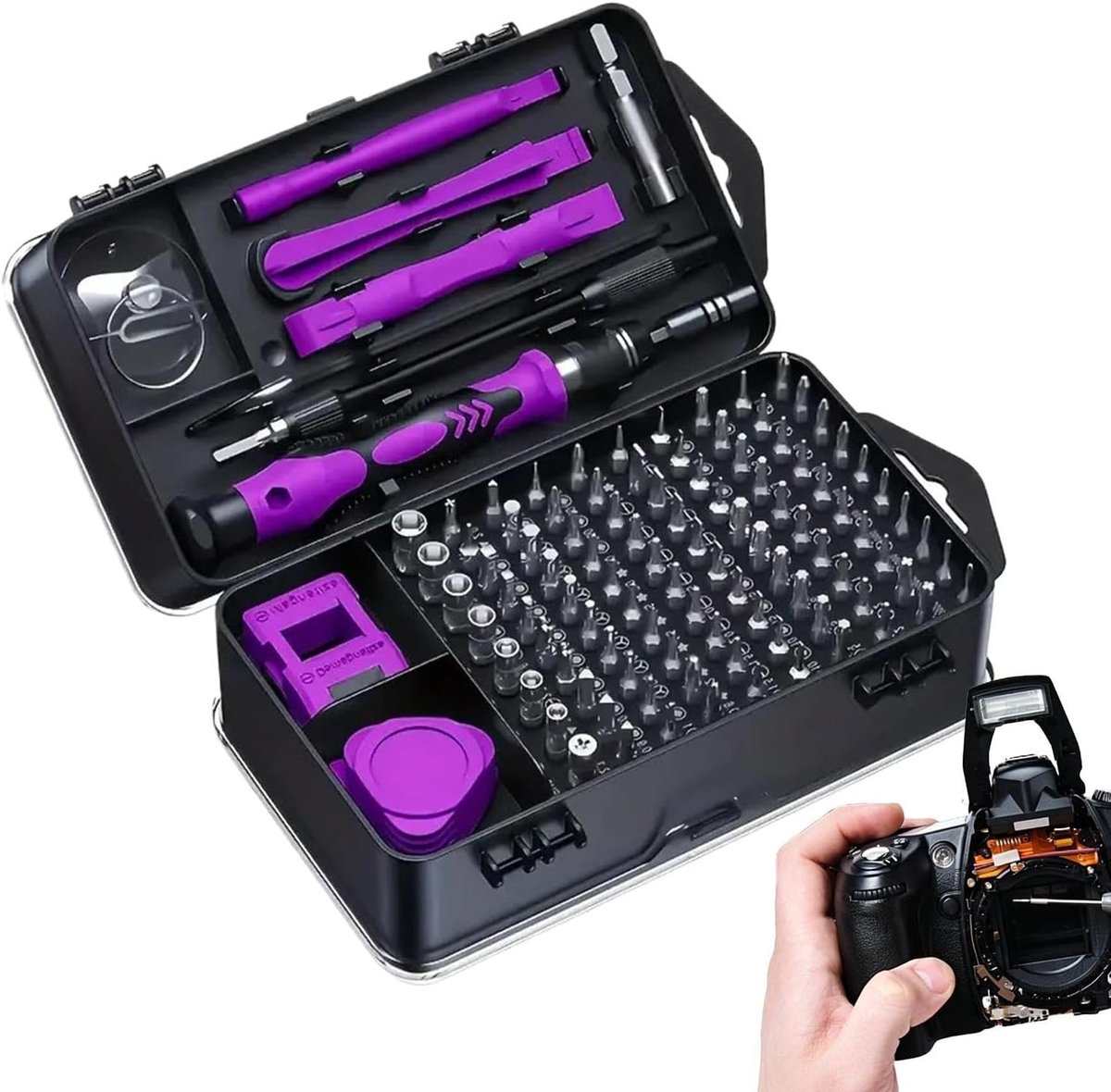 Schroevendraaierset - Precisie Tool Kit - Apparaten Repareren - 115 Delige Set - 15.8 cm Lengte - Paars