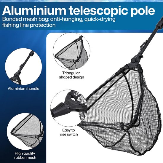 Dailygoods- Schepnet 90 cm - Opvouwbaar - Telescopisch - Rubber coating - Antislipgreep - Duurzaam nylon en aluminiumlegering - Visschepnet van Dailygoods — afbeelding 5