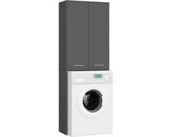 Wasmachinekast - Opbergkast Badkamer - Ruimte Optimaliseren - Met 4 Legplanken - B 64 x H 180 - Grafietgrijs