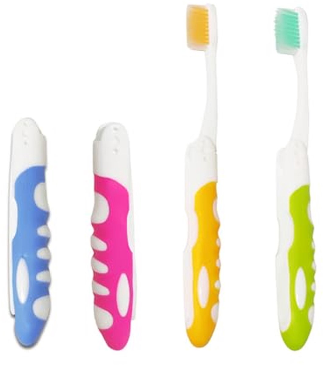 Reis Tandenborstels - Opvouwbaar Zacht - Hygiëne Onderweg - Vergrendelbaar Handvat - 4 Stuks - Mix Kleuren