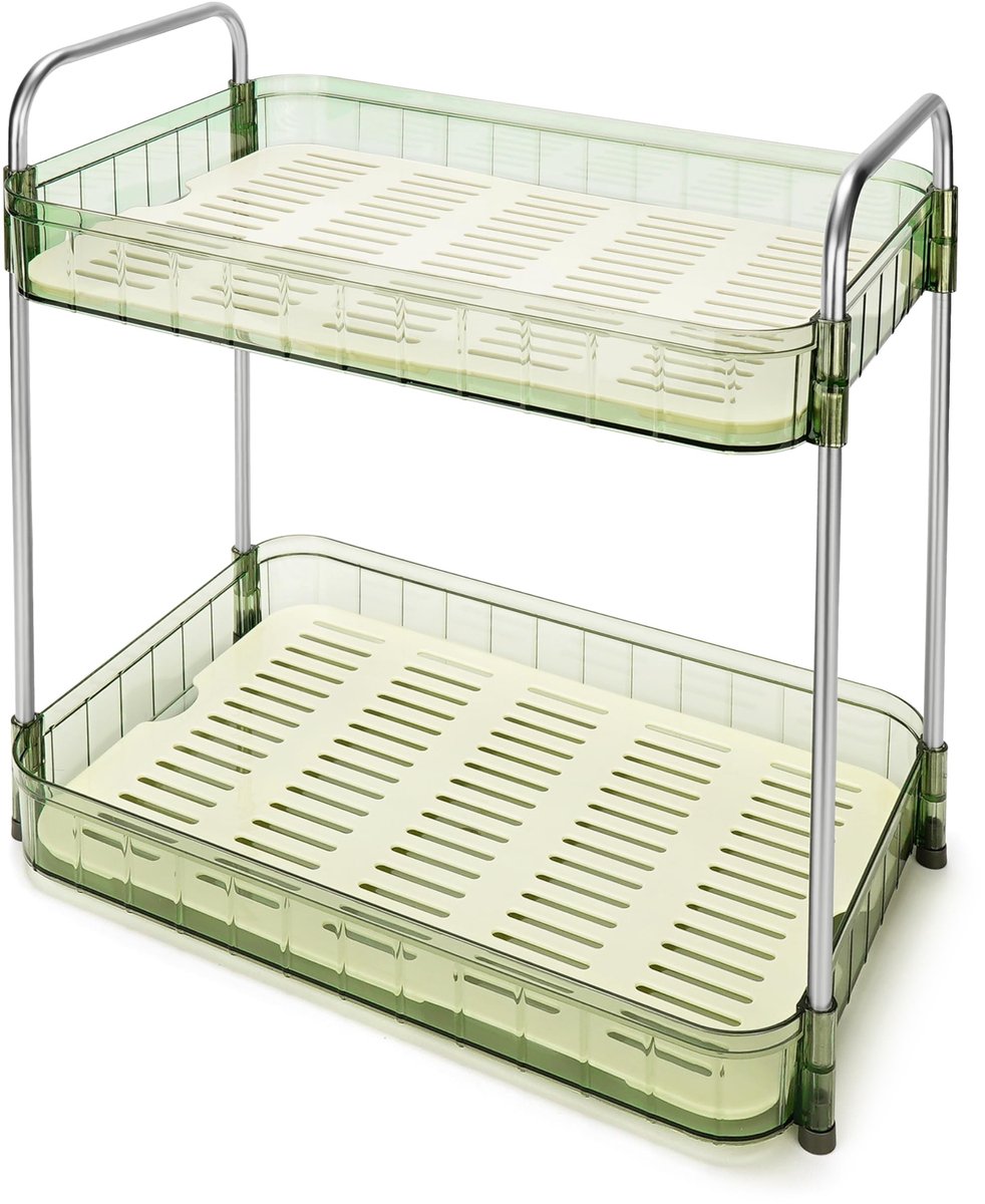 Dailygoods - Dubbellaags Plastic Keuken Opslag Drainage Plank - Opslagcaddy met Manden - Non-slip Organizer - Multifunctioneel - Geschikt voor Keuken...