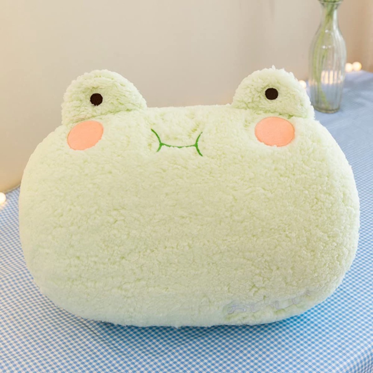 Dailygoods- Pluche Kussen Groot - Zacht Knuffel - Kikker Pluche Dier - Multifunctioneel Handwarmer - Decoratie voor Kinderen - 35cm x 27cm x 7cm