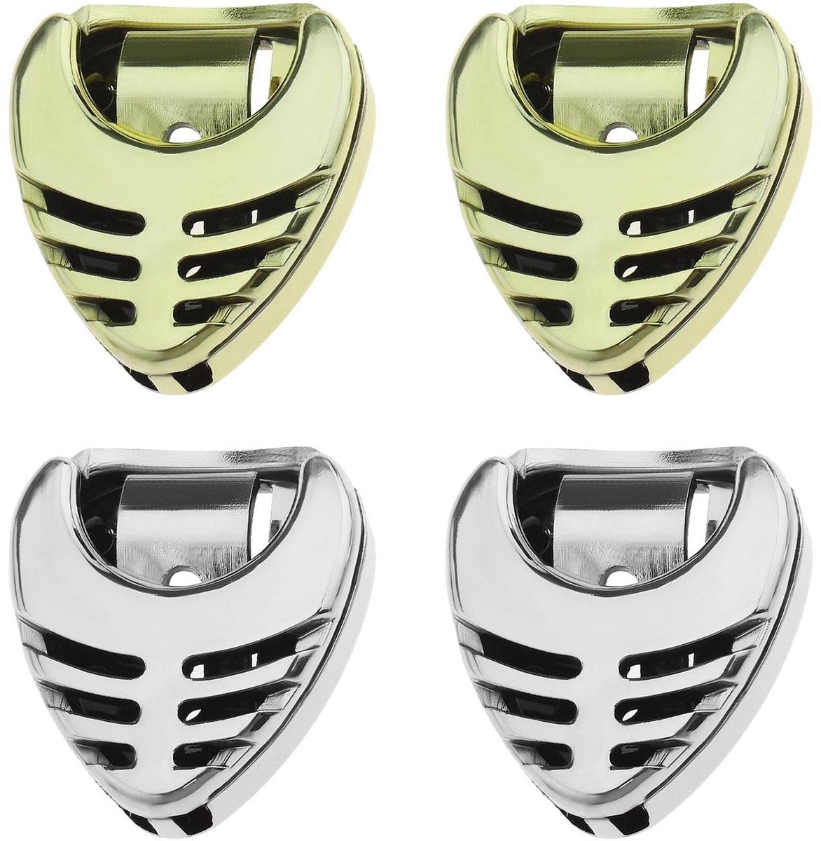 Dailygoods- Guitar Pick Holder - 4 Stuks - Hartvormig Design - Gouden/Zilveren Plectrum Houder - Duurzaam Plastic - Afmetingen 32x36x11mm - Plectrumhouder