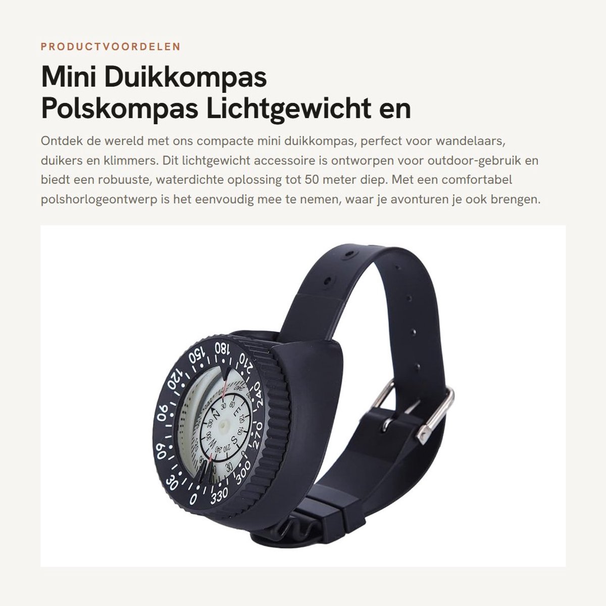 Dailygoods- Duikkompas Lichtgewicht - Polskompas - Waterdicht tot 50m - ABS/Glas - Outdoor Accessoire - Comfortabel in Gebruik - Kompas
