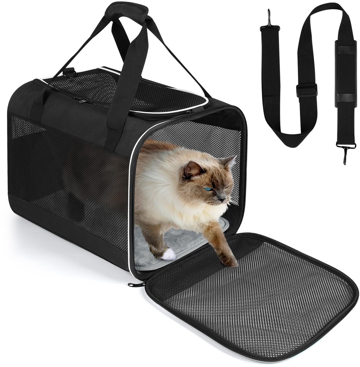 Dailygoods - Transportbox voor katten en honden - Opvouwbaar - Pluche vloer - Ademend - Dierenartsbezoek - Perfect voor reizen en kamperen