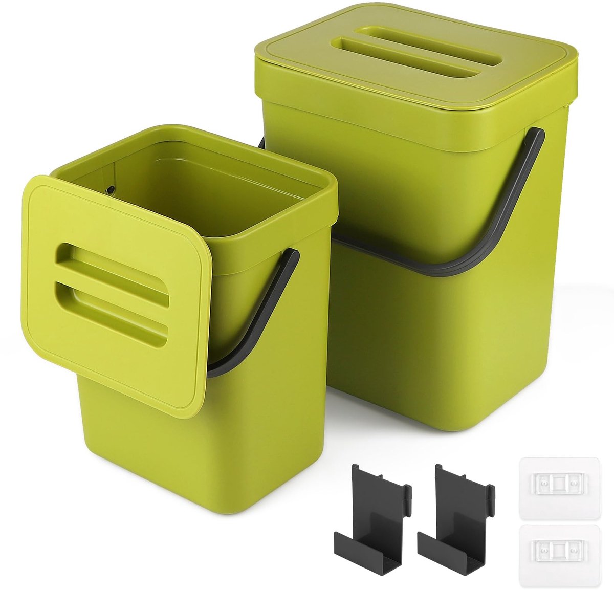 Dailygoods - LALAGO Keuken Compostbak (5L + 3L) Hangende Organische Afvalbak, Hangende Opbergafvalbak met Deksel voor Keuken, Badkamer, Auto, Kantoor, Slaapkamer (Groen)