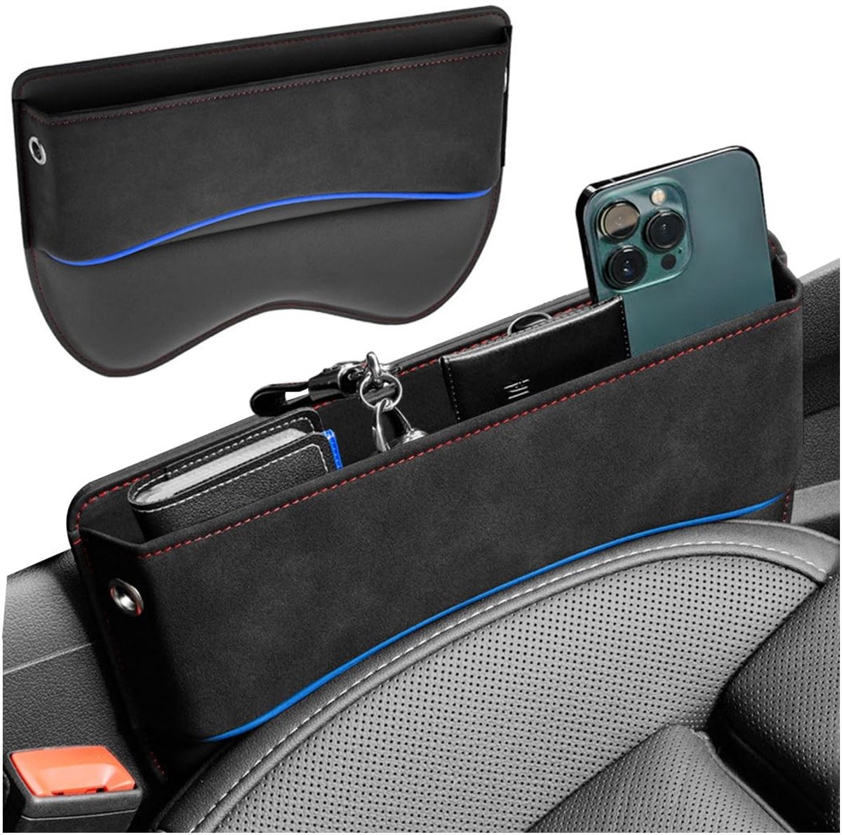 Dailygoods- Opbergdoos Zwart - Auto Organizer - Console Organizer - Autozitkussen Vulling - Ruimte Opslag Tas - PU-leer 29x4x22 cm
