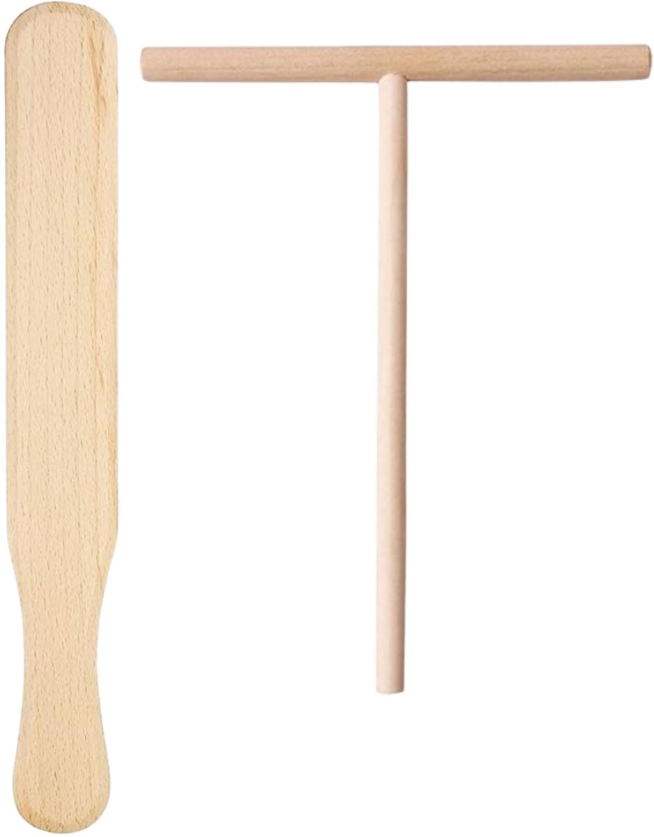 Dailygoods- Crêpes-set 2-delig - Beukenhout - Deegverdeler/Deegkeerder - 30 cm - Voor Pannenkoeken - Gelijkmatige Deegverspreiding - Pannenkoekenset