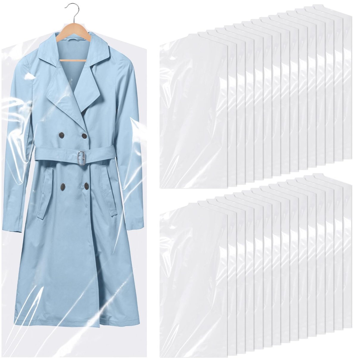 Dailygoods - 30 stuks Kleding Covers Stofdichte, Transparante Kledingzakken Kunststof, Hangende Kledingzakken Stofdichte Waterdichte, Kledingbeschermhoes voor Rokken, Kostuums, Jurken