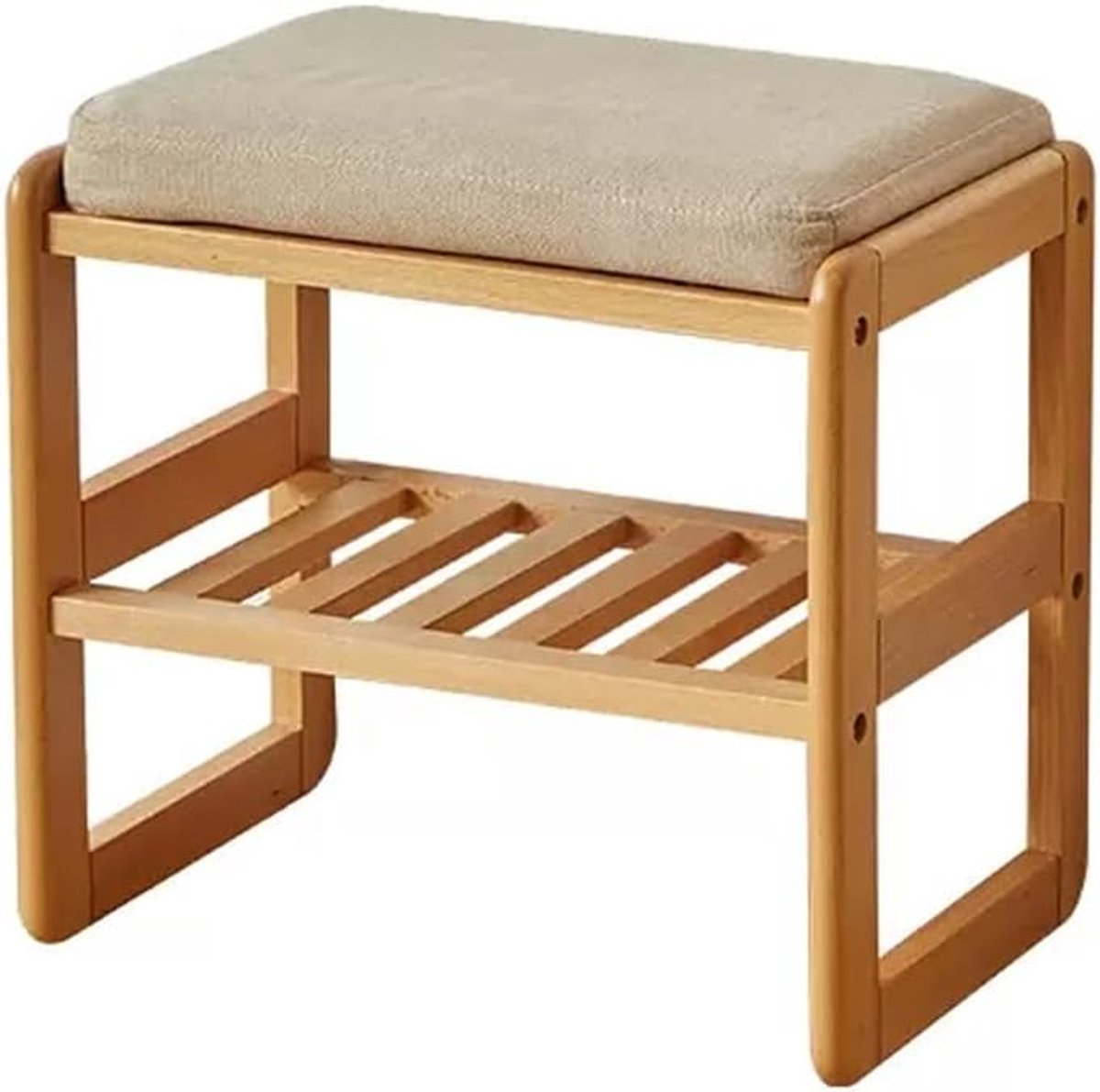 Voetenbankje Schoenwissel - Zitbankje Kruk - Comfortabel Zitten - Zacht Kussen - Tot 60cm Breed - Stof Hout