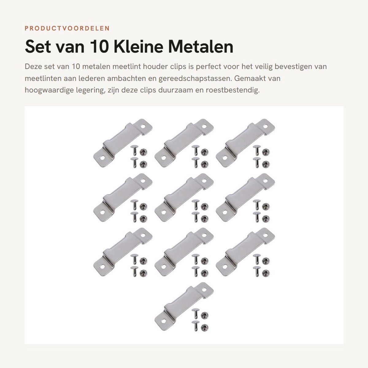 10x Kleine Metalen Tape Measure Houder Clip voor Opberging van Meetlinten en Gereedschap in de Leren Gereedschapsriem met Riemclips en Rivetten