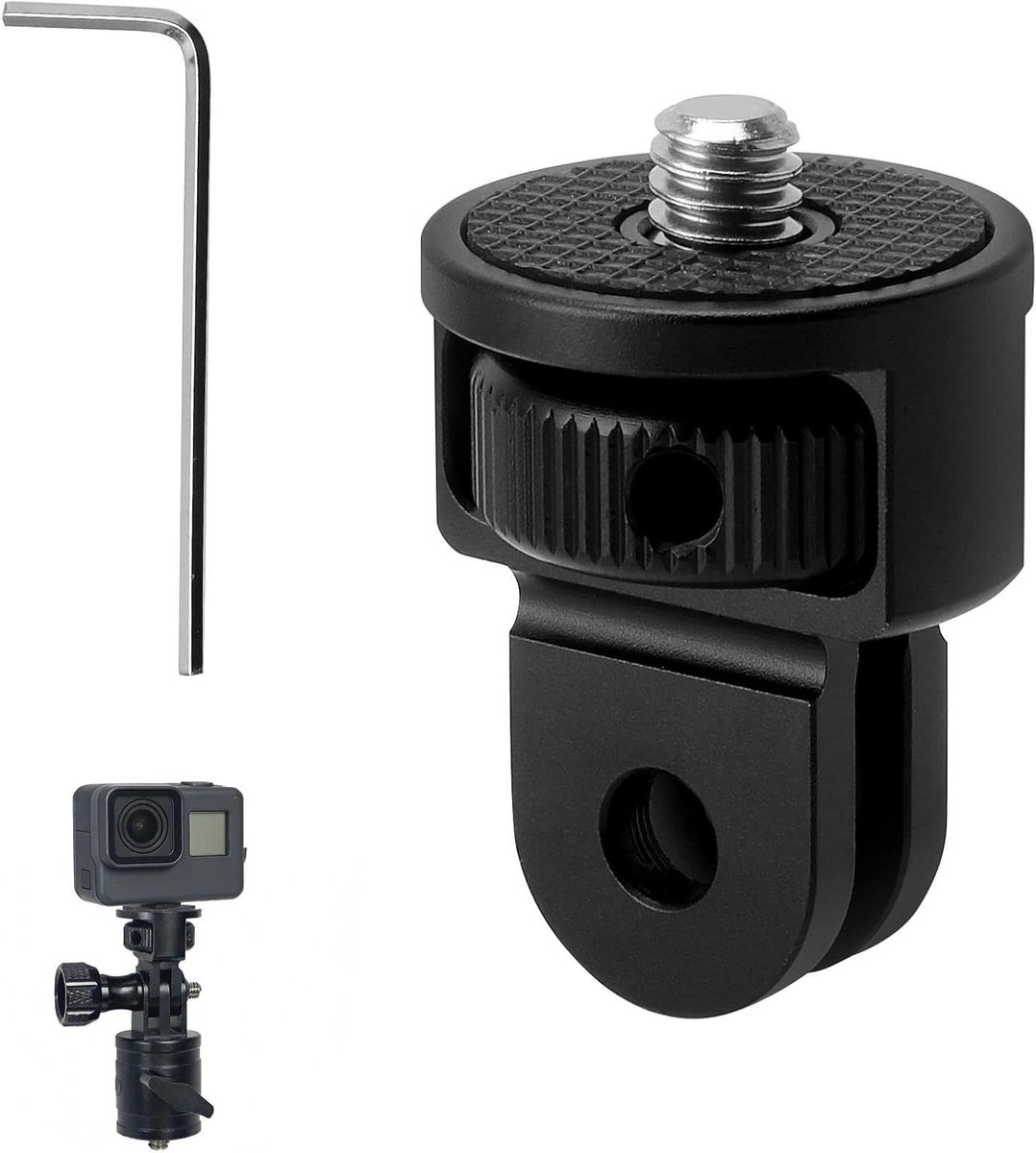 Tripod Adapter voor Actiecamera's met Wrench, 1/4 inch Bevestiging, 360° Rotatie, Geschikt voor Diverse Actiecamera's, Antislip Rubber Pad, Lichtgewicht Aluminium Legering
