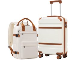 Merkloos Dailygoods- Cabinekoffer 55 × 35 × 20 cm - Handbagage Koffer - Harde Koffer met Slot - 4 Dubbele Wielen - Set met Rugzak 20L - Handbagagekoffer