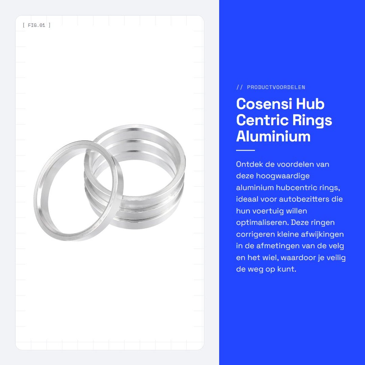 Dailygoods- Centreringsring 4 Stuks - Aluminium Legering - OD 64mm / ID 57.1mm - Schokbestendig - Vermindert Trillingen - Geschikt voor Alle Voertuigen - Wielring