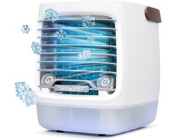 2.0 Verdampingsluchtkoeler voor de kamer - Mini draagbare verdampingskoeler met 4 snelheden en luchtbevochtiger | Persoonlijke koelunit voor binnen in de slaapkamer, thuiskantoor en op de camping | USB-oplaadbaar, eenvoudig te installeren