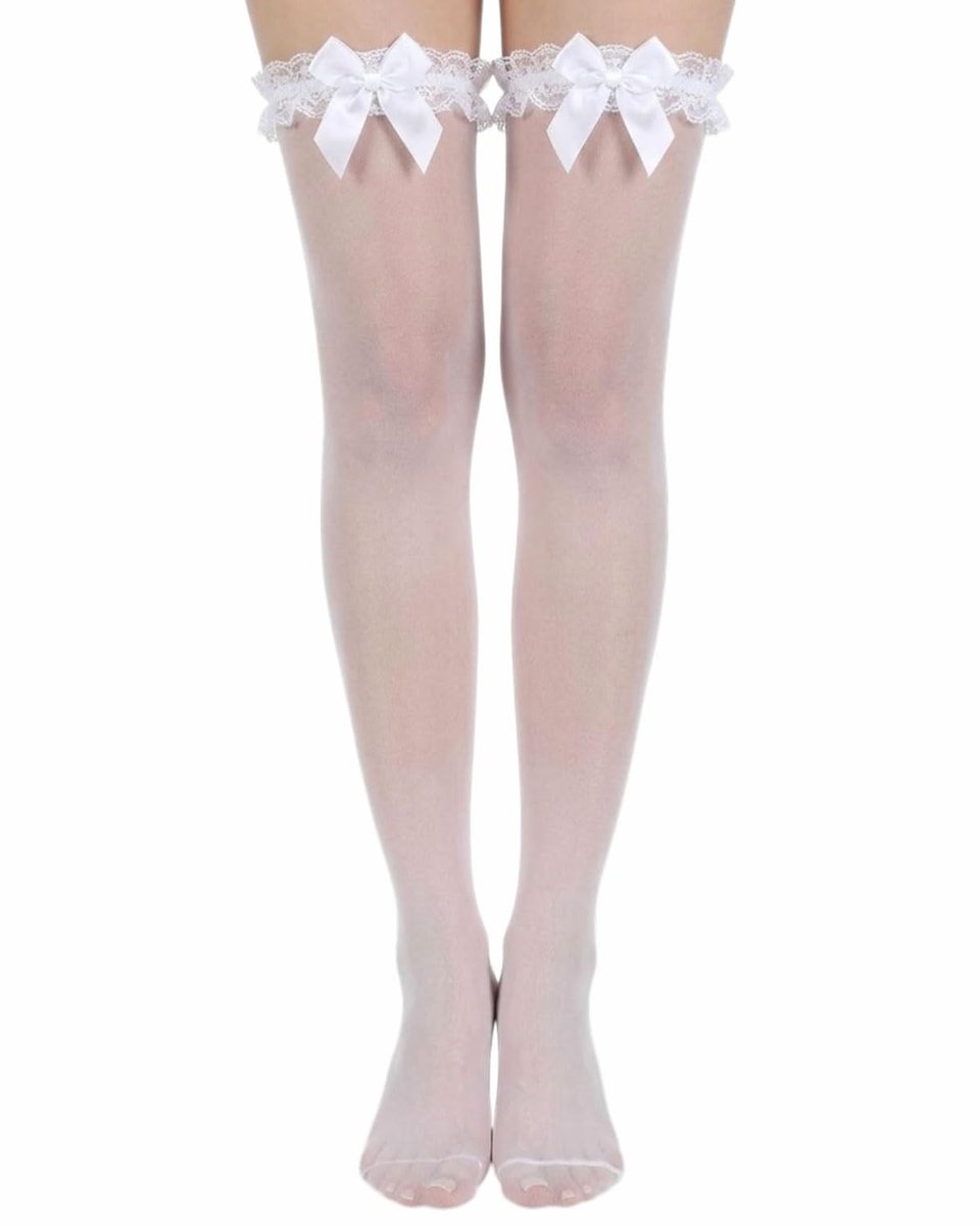 Dailygoods- Overknees met Knoop - Witte Kanten Kousen - Sexy Kostuum Kousen - Dames Kousen - Hoogwaardig Nylon - Comfortabele Pasvorm